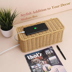 2Pack Large Cable Management Box, Handwoven Imitation Rattan Cord Organizer - Image 5