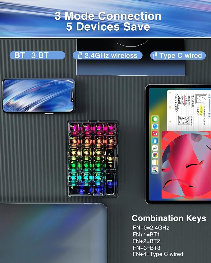 SOLAKAKA K21 RGB Backlit Tri-Mode Transparent Wireless Mechanical Number Pad - Image 3
