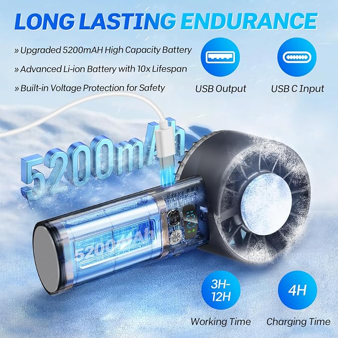 2025 Portable Handheld Ice Fan, Turbo Cooling Fans, 100 Gear Hurricane Wind - Image 3