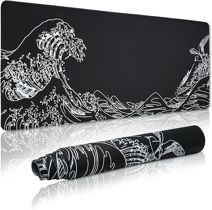 Large Gaming Mouse Pad for Desk, Kanagawa XXL Mouse Pad 35.4x15.7 Inch by GMKWTL