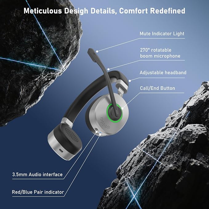 Wireless Headset, AI Noise Cancelling Mic & USB Dongle, Wired/Wireless - Image 9