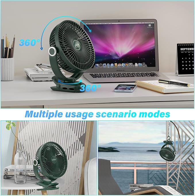 12000mAh Clip on Fan 30H Longest Runtime, 8in Portable Fan Rechargeable - Image 4