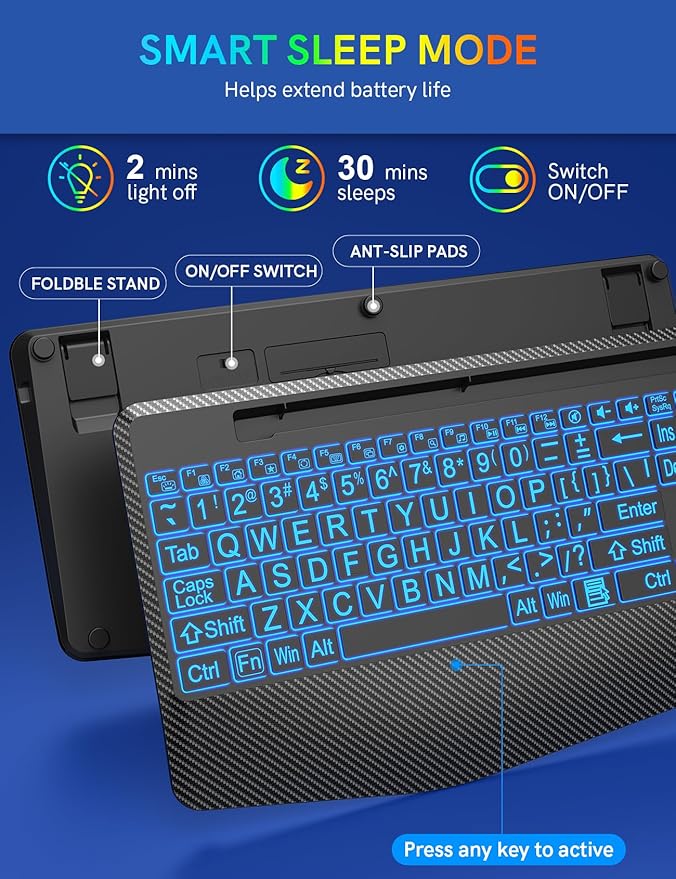 Wireless Keyboard with 7 Colored Backlits, Wrist Rest, Phone Holder, - Image 8