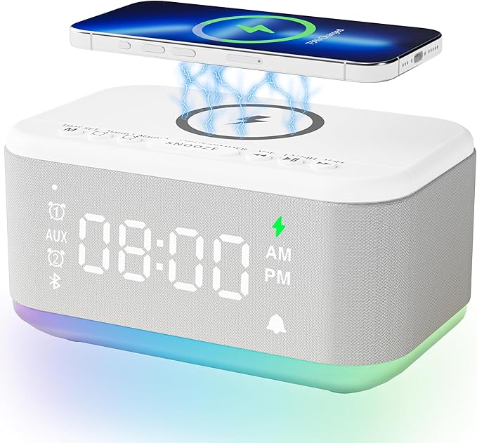Alarm Clock Speaker Wireless Charger, Digital Alarm Clocks Bedrooms Bluetooth by BroserengyTech