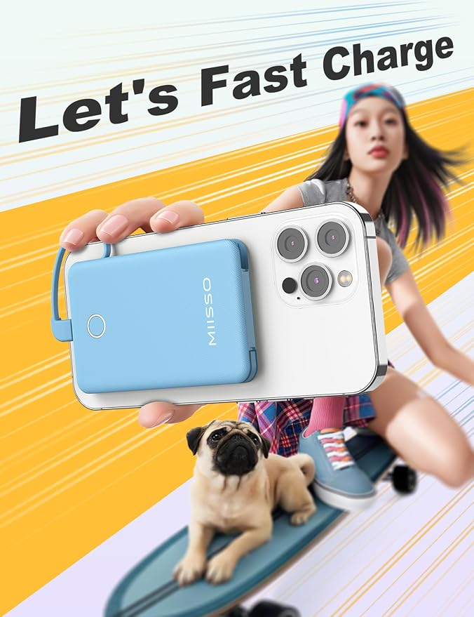 6000mah Ultra Slim Built in Cables Power Bank, Card Size Built in USB C Cords - Image 7