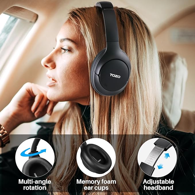 TOZO HT2 Hybrid Active Noise Cancelling Headphones, Wireless Over Ear Bluetooth - Image 8