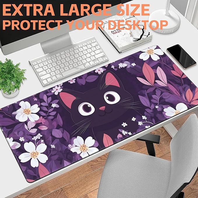 Mouse Pad Large Cat Hiding in The Floral Non-Slip Game Desk Mat - Image 6