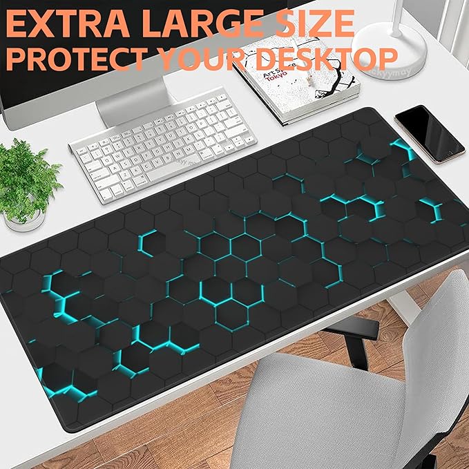 Mouse Pad Large Abstract Hexagonal Neon Non-Slip Game Desk Mat - Image 6