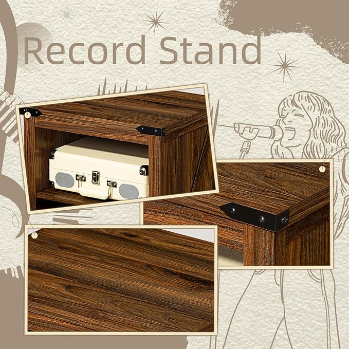 Record Player Stand with Vinyl Record Storage, Rustic Brown Record Player Table - Image 6