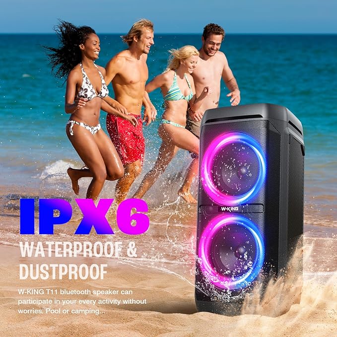 W-KING Large Bluetooth Speaker, 240W Peak Loud Boom Box 2×5.25" Subwoofers & - Image 4