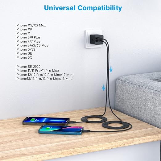 2 Pack iPhone Charger, iPhone 14 Wall Charger Cube Dual Port USB-A Adapter Block - Image 7