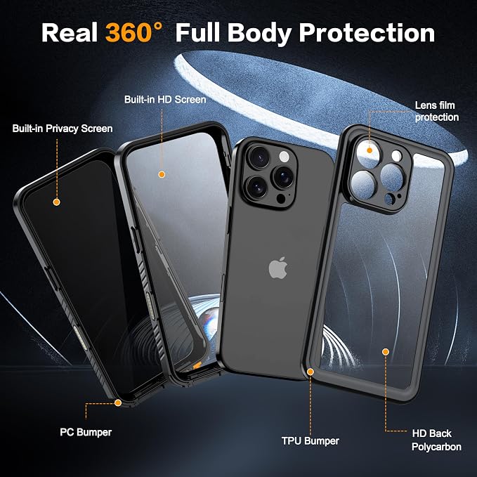 for iPhone 16 Pro Case Waterproof, Built-in Privacy Screen & HD Screen Double - Image 2