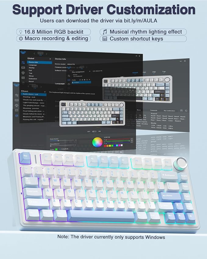 AULA F75 75% Wireless Mechanical Keyboard, Hot Swappable Creamy Keyboard - Image 7