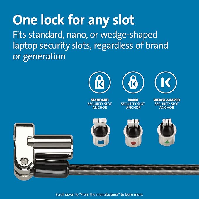Kensington Universal 3-in-1 Keyed Laptop Locking Cable, Computer Security Keyed - Image 2