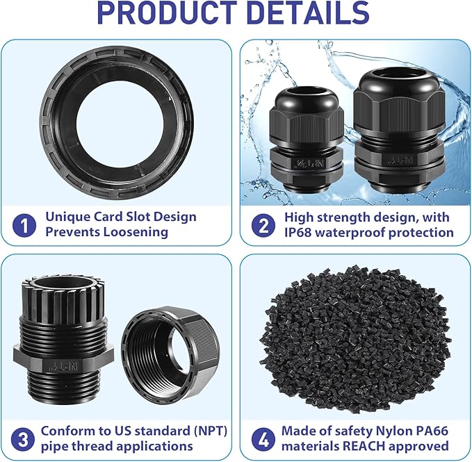 25 PCS 3/8" NPT Nylon Cable Gland Joints - Image 4