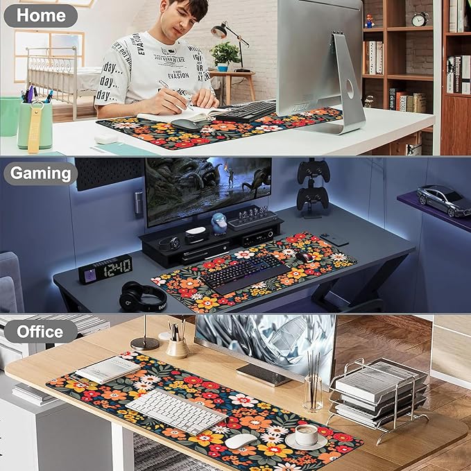 Mouse Pad, Large Colorful Flowers and Plants Desk Mat, Extended Non-Slip Gaming - Image 7