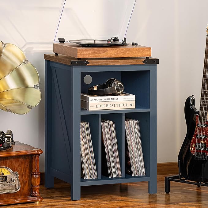 Record Player Stand with Vinyl Record Storage, Large Wood Turntable Stand - Image 2