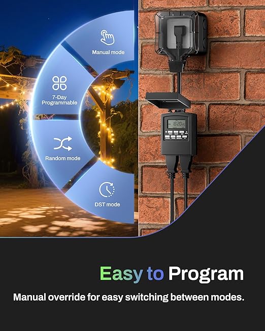 BN-LINK 7 Day Outdoor Heavy Duty Digital Programmable Timer, Outdoor Timer - Image 2