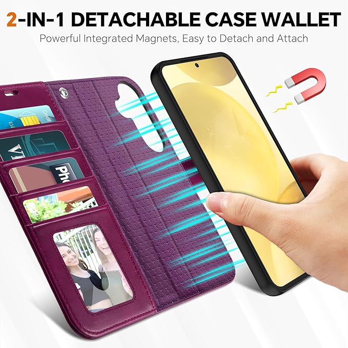 TUCCH Case for Galaxy S25, 2 in 1 Magnetic PU Leather Wallet Case Wrist Strap - Image 3