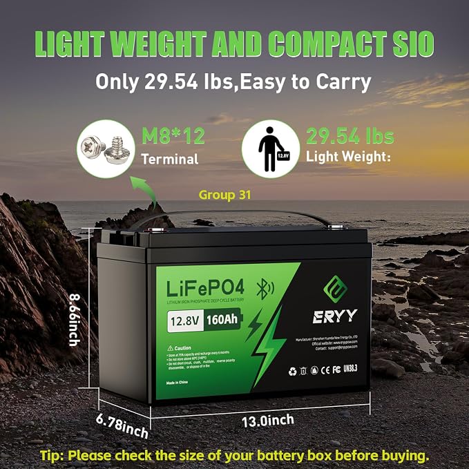12V 160Ah Lifepo4 Battery, 12V Lithium Battery 160Ah, 2048Wh Energy & Upgraded - Image 3