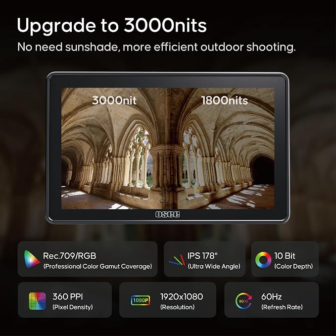 Osee G7 Pro 7 Inch Touchscreen Camera Monitor, 3000Nits HDR Field Monitor - Image 3