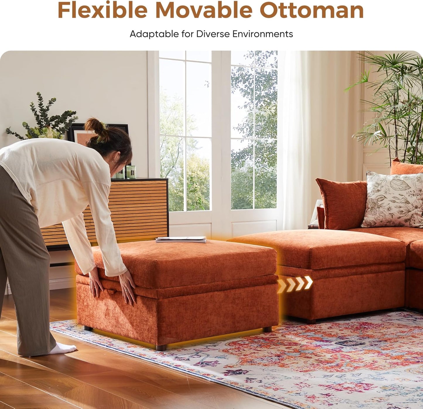 136.4" Oversized Modular Sectional Sofa, L Shaped Convertible Couch with Movable Ottoman, Large 7 Seat Corner Couches for Living Room Deep Seat Terracotta Chenille