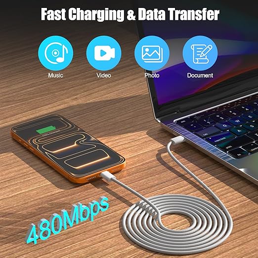 Dual Port USB A/C Charger for iPhone 16 Pro 10FT Woven USB C Fast Cable - Image 6