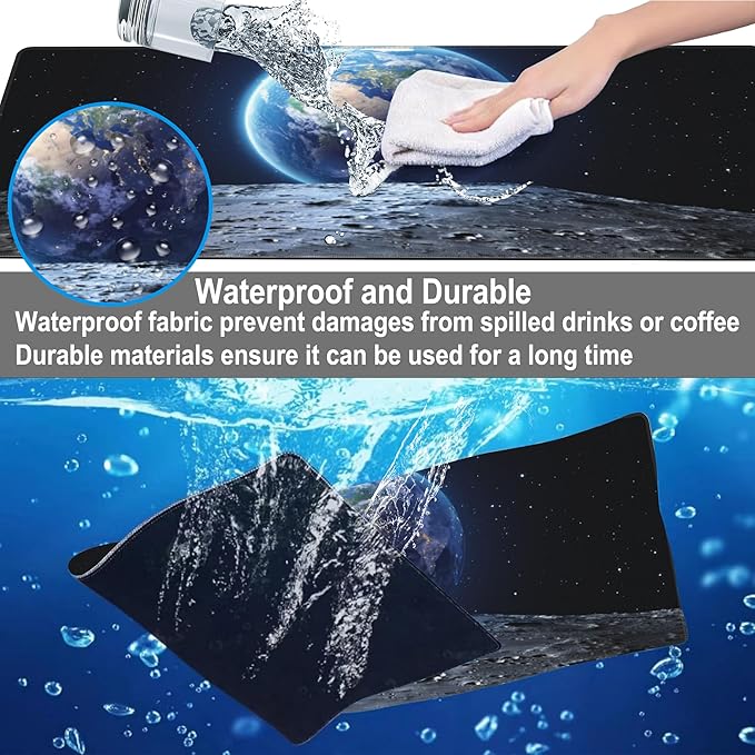 Mouse Pad, Large View of Earth from The Moon Surface Desk Mat, Extended - Image 4