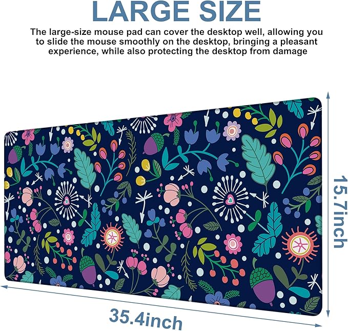 Gaming Desk Pad Large Extra Length Beautiful Floral Mouse Pad Keyboard Laptop - Image 3