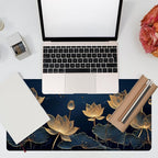 Desk Pad, Luxury Golden Lotus Line Arts Desk Mat, Dark Blue Background Large - Image 7