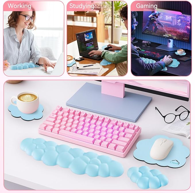 Cloud Wrist Rest for Computer Keyboard, 4-in-1 Memory Foam Leather Cloud - Image 6