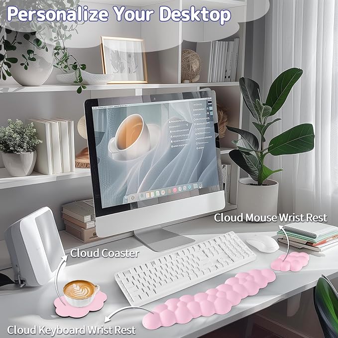 Cloud Wrist Rest for Keyboard and Mouse, Memory Foam PU Leather Keyboard Wrist - Image 2