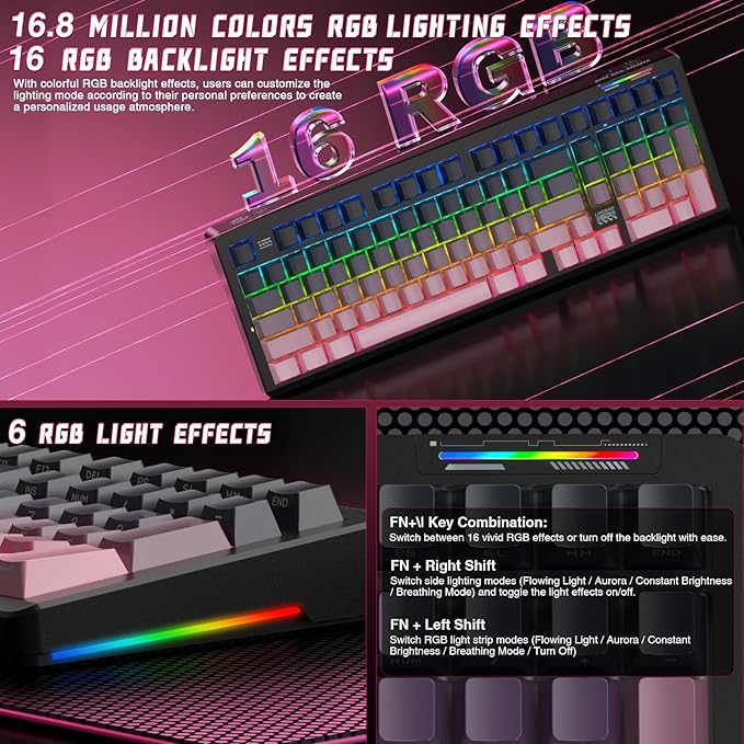 LINGBAO K98 Wireless Mechanical Gaming Keyboard, Tri-Mode BT5.0/2.4GHz/USB-C - Image 6