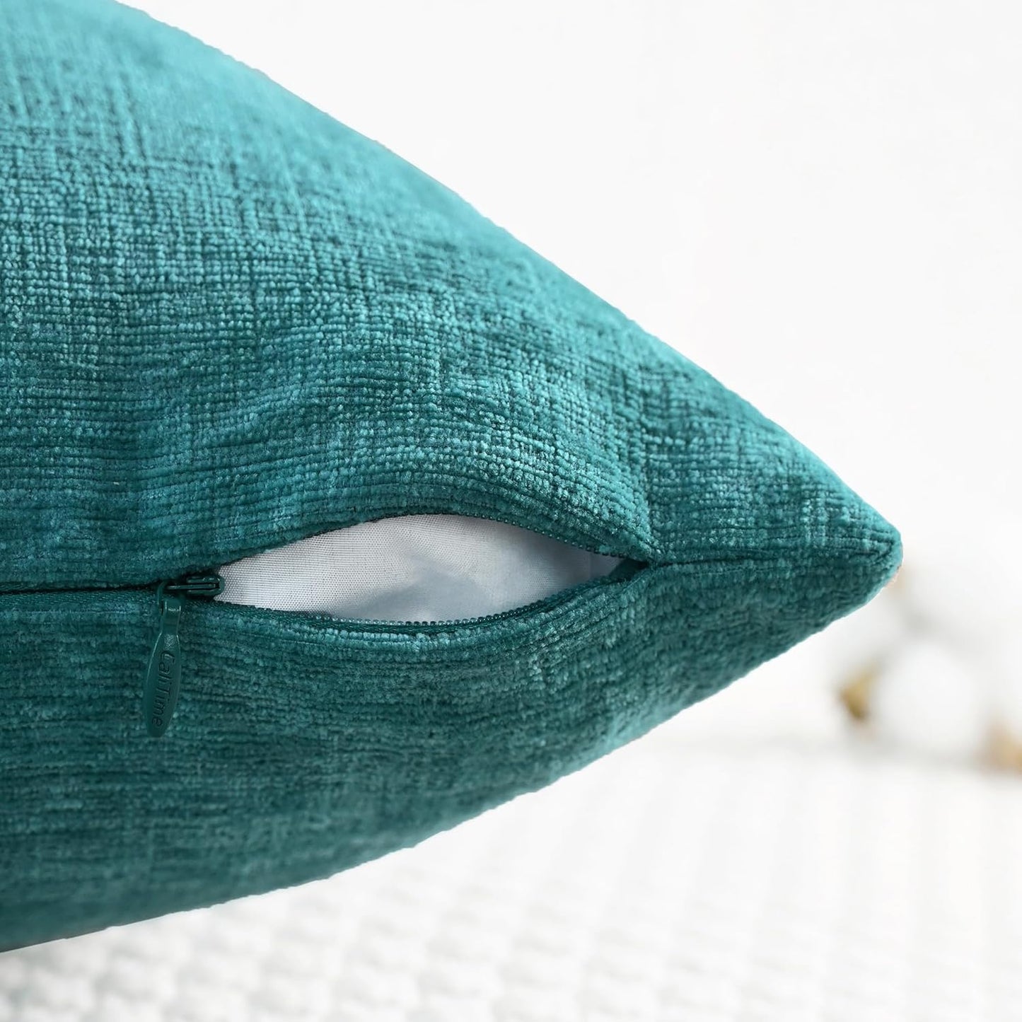 CaliTime Throw Pillow Covers Decorative 24 X 24 Inches Pack of 2 Cozy Chenille Cushion Cases for Couch Sofa Bed Living Room Home Teal