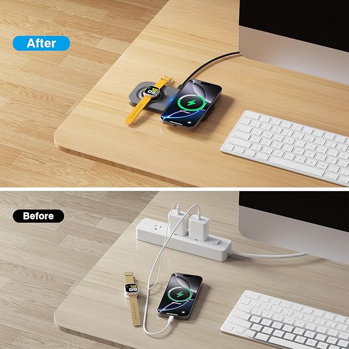Magnetic Wireless Charging Station, 2 in 1 Travel Fast Wireless Charger - Image 5