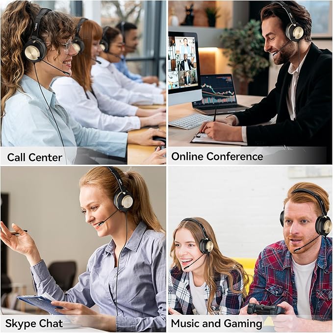 Wantek USB Headset with Microphone, Type-c/USB/3.5mm Jack 3-in-1 PC Headsets - Image 8