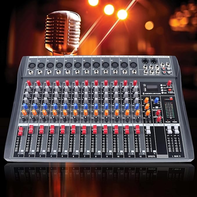 Pro 12 Channels Live Audio Mixer Bluetooth USB DJ Sound Mixing Console - Image 2