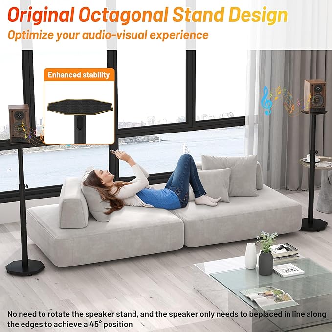 Universal Floor Speaker Stands Pair, Surround Sound Bookshelf Speaker Stands - Image 3