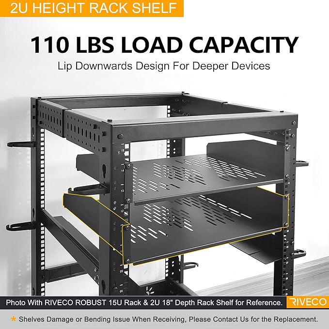RIVECO 2U Server Rack Shelves for 19" Network Cabinet, Rack Mount Vented - Image 5
