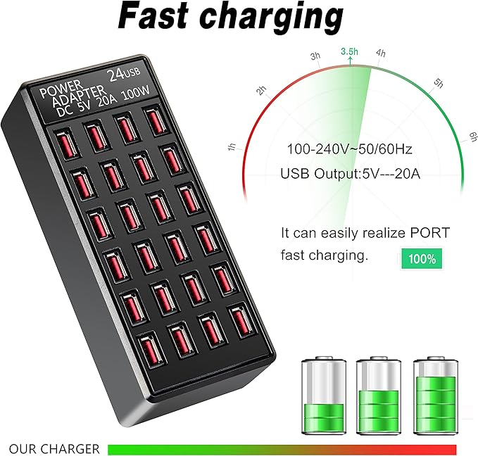 100w 24 Port, USB Fast Charging Station, Travel Desktop USB Rapid Charger - Image 7