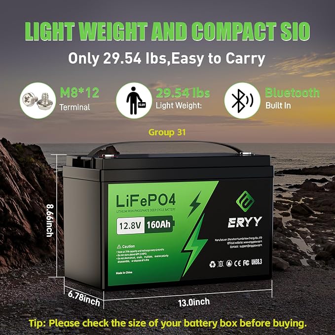 12V 160Ah LiFePO4 Battery Bluetooth, Group 31 RV Lithium Batteries 12V - Image 4