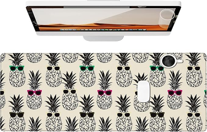 Pop Art Pineapple Gaming Mouse Pad, Large Office Desk Mat, Anti-Slip Rubber by Unknown
