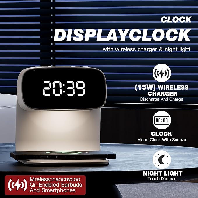 Digital Alarm Clock with Wireless Fast Charging Station 15W Touch Smart Lamp - Image 2
