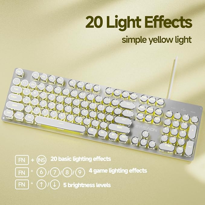 EWEADN TK100 Typewriter Style Wired Mechanical Keyboard, 104 Keys Aesthetic - Image 3