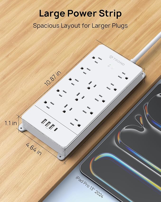 TROND Surge Protector Power Strip 15 ft Cord - Image 7