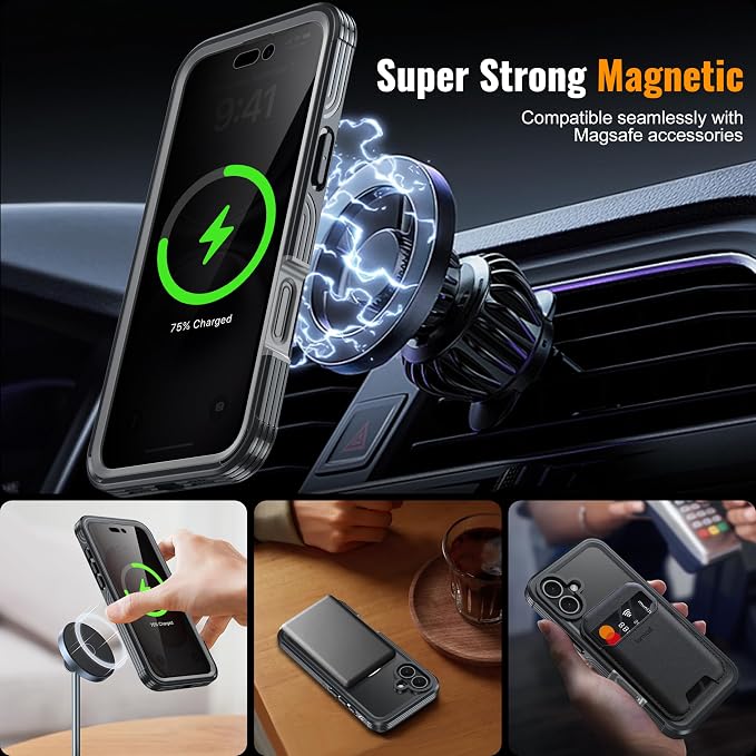 360° Protection Magnetic for iPhone 16 Case Built-in 9H Privacy Screen - Image 2