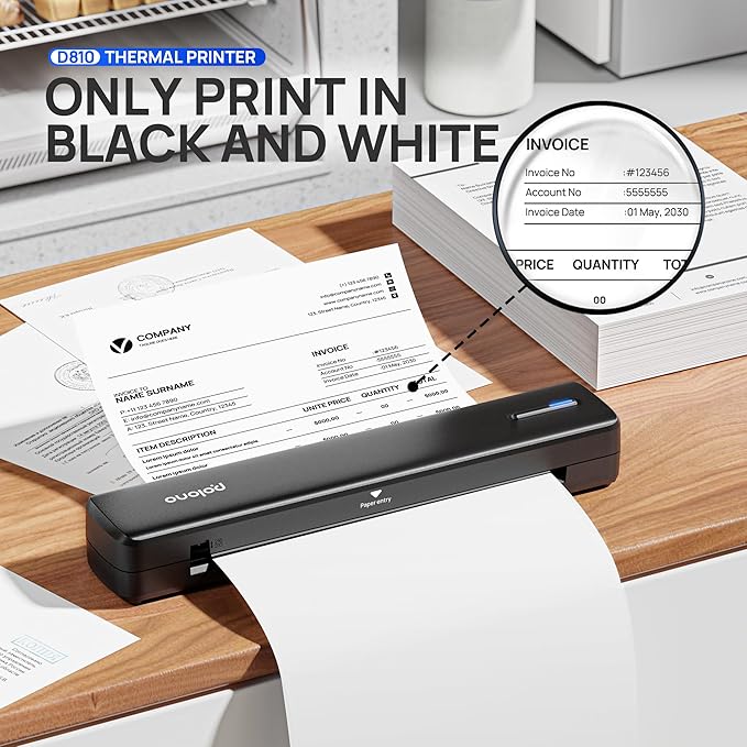 POLONO Portable Printer, D810 Inkless Bluetooth Thermal Printer Wireless - Image 3