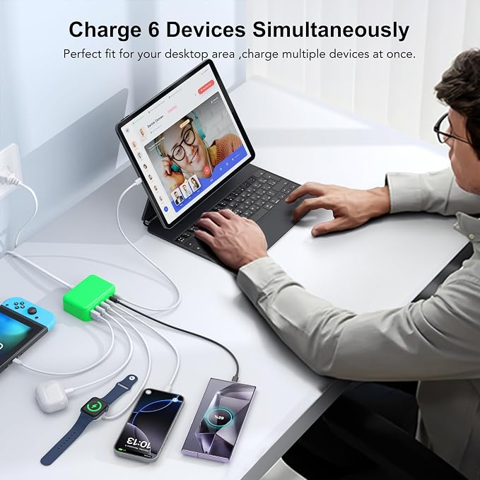 USB C Fast Charger 100W GaN 6 Port Type USB C Charging Station Hub Block Wall - Image 5