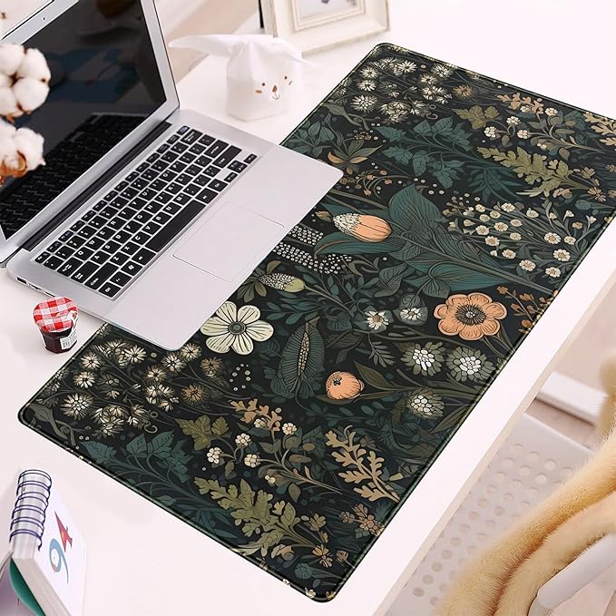 Dark Flower Desk Mat Floral Plants Mouse Pad, Aesthetic Wildflowers Large - Image 6