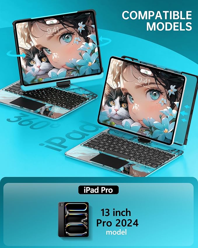 Intermerge Clear Keyboard Case for iPad Pro 13" 2024 Only, 360° Swivel - Image 2